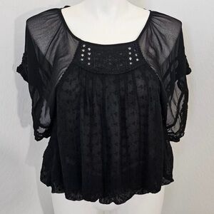 NWOT Free People Black Lace Sheer Tunic Top